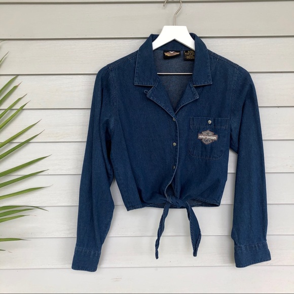 Harley-Davidson Tops - Vintage Harley Davidson denim long sleeve shirt XS